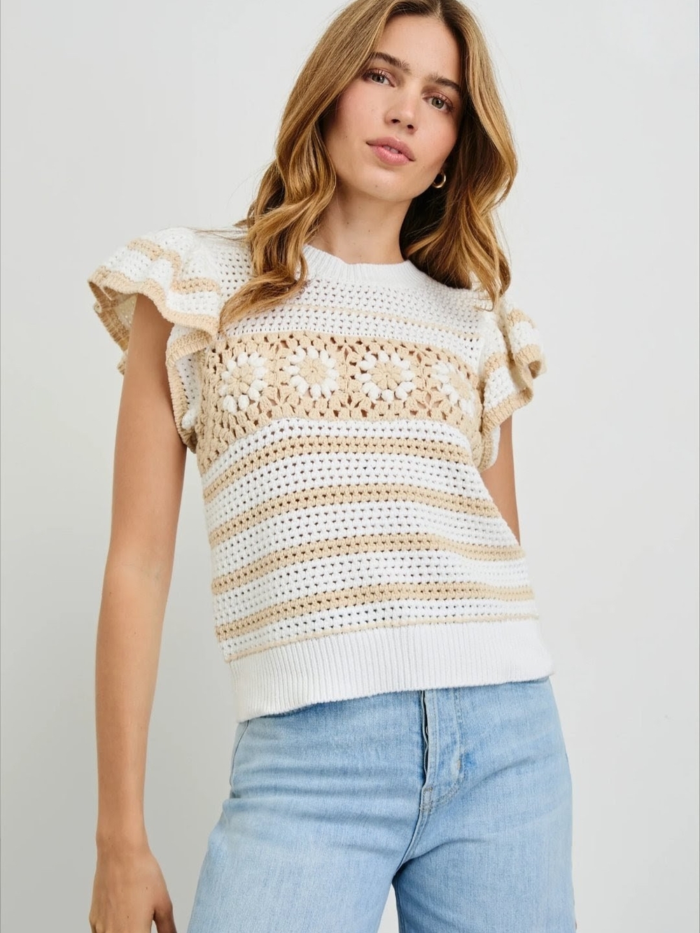 Rails Penelope Top
Ivory Oat Crochet Stripe - Size S
